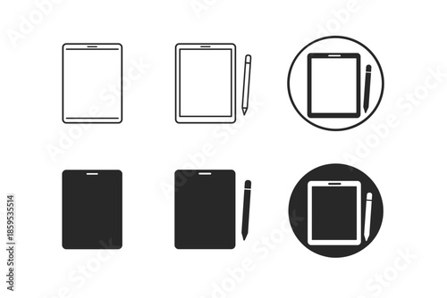 Tablet and stylus icons set. Digital drawing and design vector icons.
