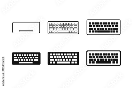 Computer keyboard icons set. Different styles and designs of keyboards.