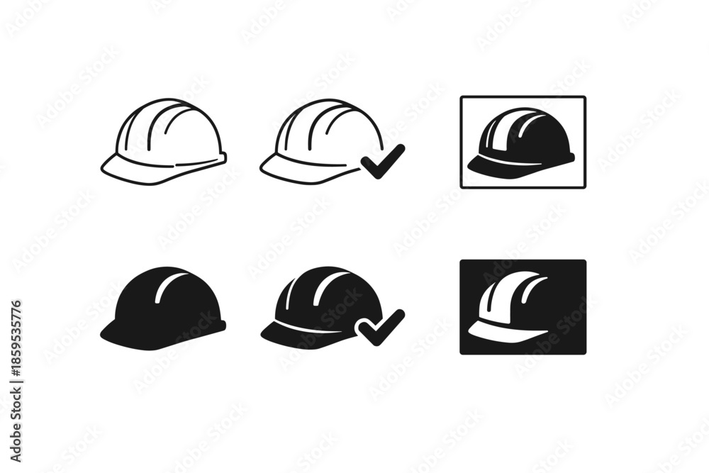 Fototapeta premium Construction hard hat icons set. Safety helmet vector graphics.