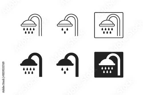 Shower icons set. Bathroom and hygiene vector symbols.