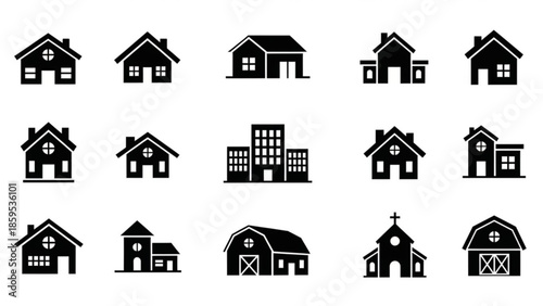 Collection of various house and barn silhouettes