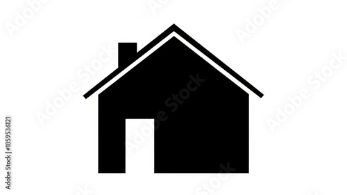 A simple black silhouette of a house with a chimney and doorway