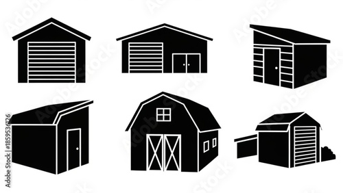 Collection of various barn and shed silhouettes