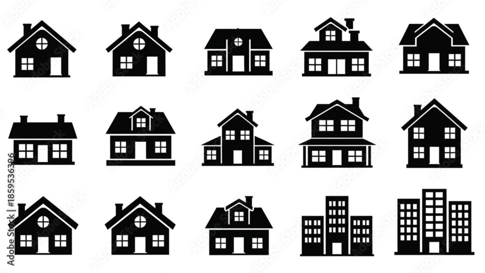 Fototapeta premium Collection of various house and building silhouettes