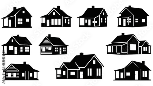 Collection of various house silhouettes in different styles and designs