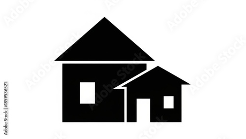 Black silhouette of a house with a smaller attached garage or shed