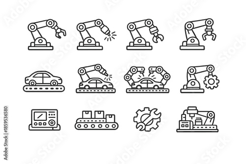 Industrial automation icons set