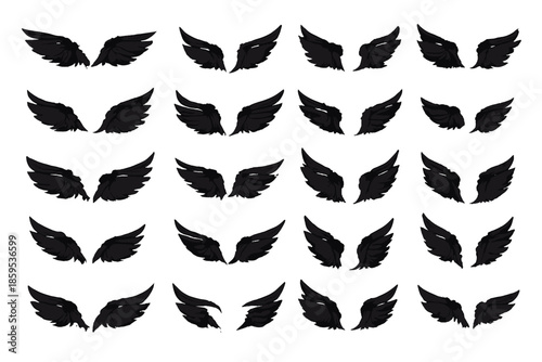 Collection of dark grey stylized angel wings