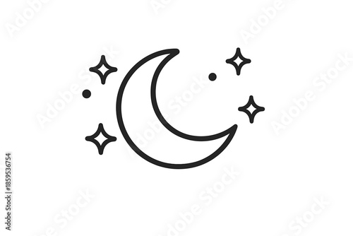 Night sky crescent moon and stars icon