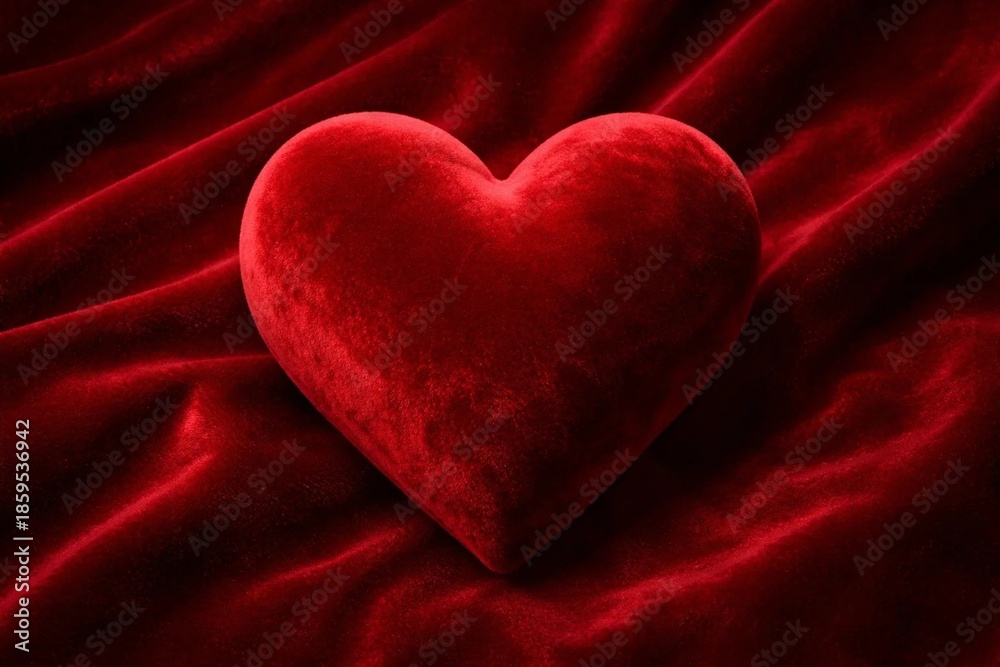 Fototapeta premium Red Velvet Heart on Matching Velvet Background Romantic Luxury Concept