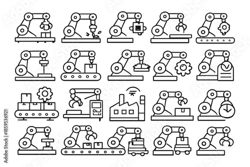 Industrial robot icons on gray background