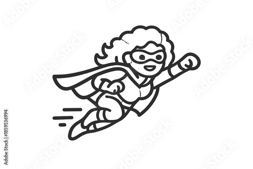 Superhero woman flying with cape and mask