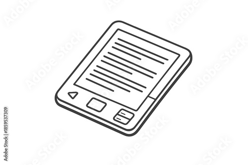 E-reader with screen displaying text and buttons