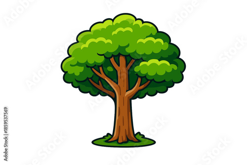 Cartoon Tree with Green Leaves