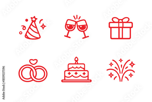 Celebration icons in neon red glow