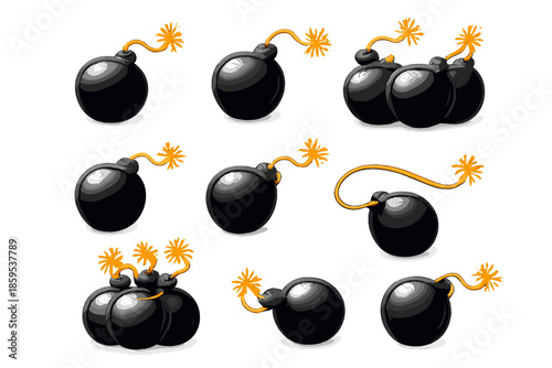 Cartoon Bombs with Lit Fuses and Sparks