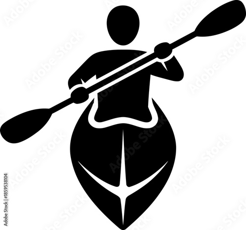 Person with paddle in kayak icon paddling a boat. Water sport and recreation, outdoor activity concept. Simple vector illustration