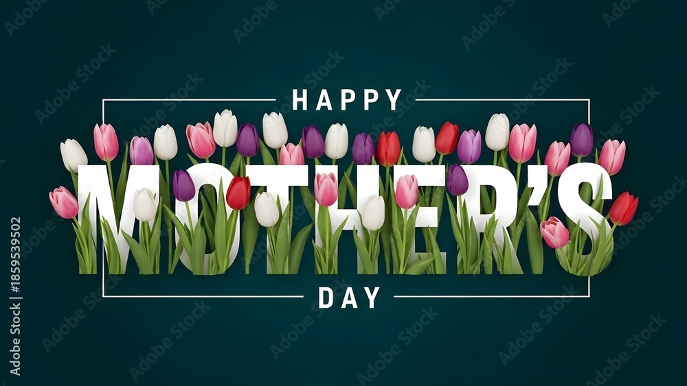 Obraz premium Happy mother's day greeting with colorful tulips