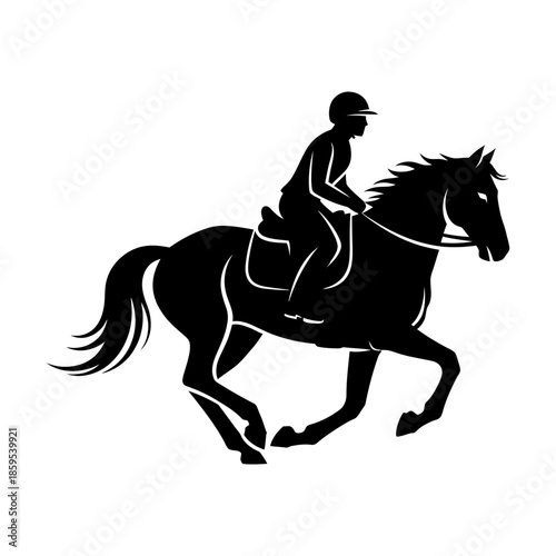 A powerful silhouette of a horse and rider in swift motion