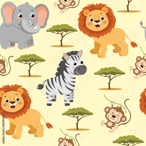 seamless pattern cute savannah animals