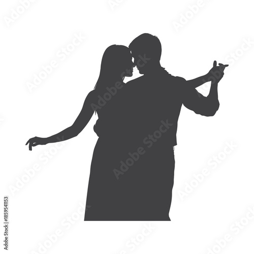 Illustration of silhouette of a man and woman dancing together in a romantic waltz position, valentine love silhouette vector