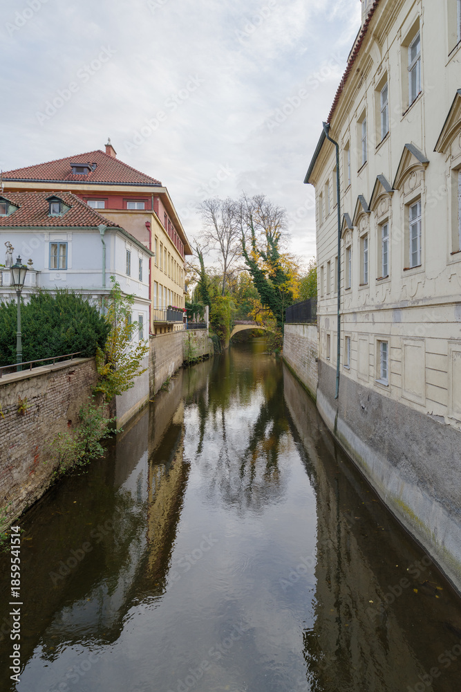 Fototapeta premium Buildings along a canal, Kampa Island, Prague, Czech Republic
