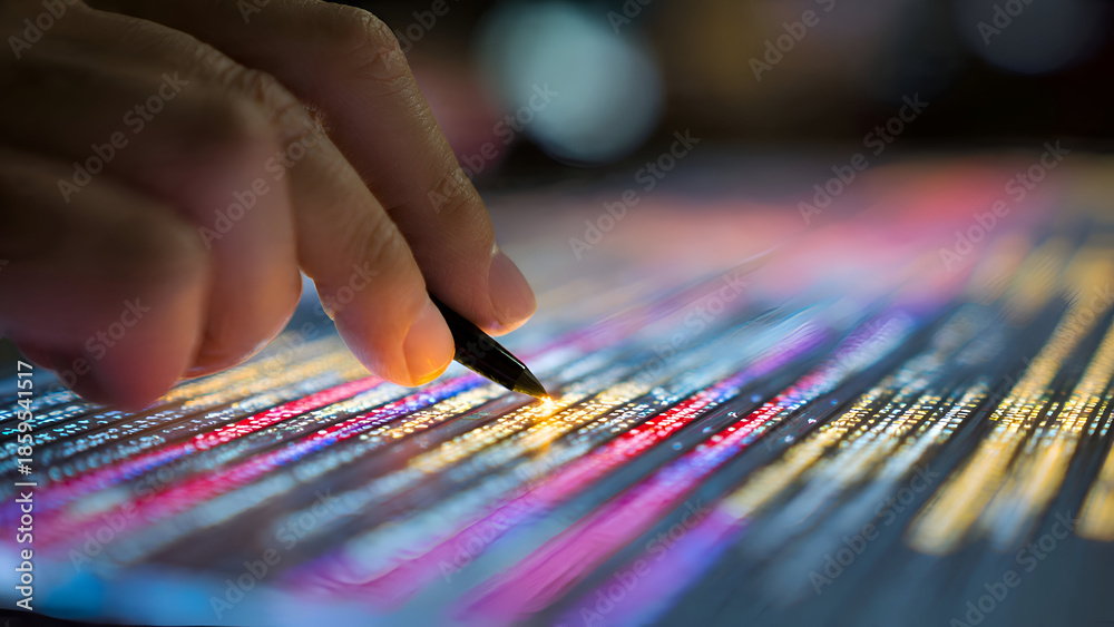 Fototapeta premium Precision in the Digital Age: Stylus Interacting with a Glowing Data Matrix