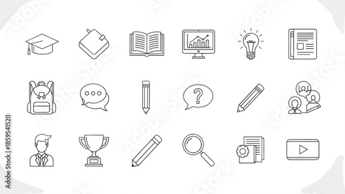 Educational icons set of learning symbols collection.