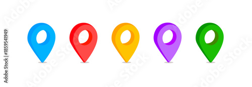 Colorful Location Pin Icons Set on Transparent Background.