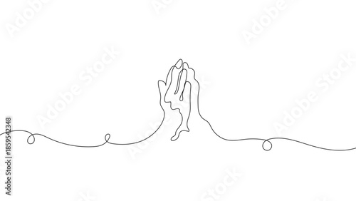 Continuous one line praying hands illustration, Islamic prayer and Ramadan spiritual devotion concept, minimalist linear vector design