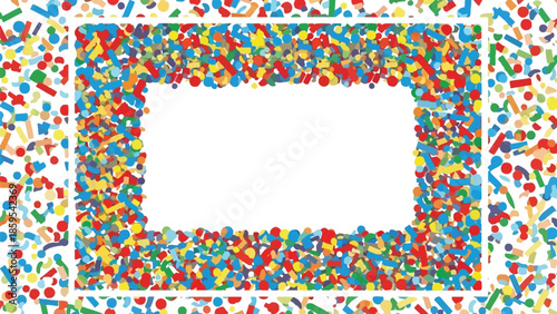 Colorful rectangular confetti border frame perfect for invitations announcements and festive celebration backgrounds