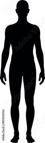 Full length human body silhouette vector illustration for medical anatomy diagrams gender neutral person standing front view isolated on white background