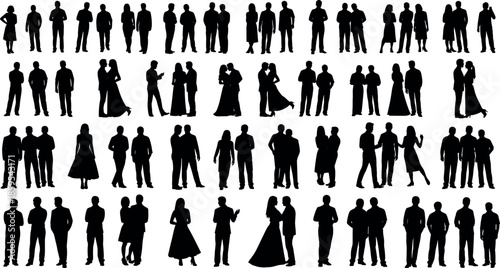Large Collection of People Silhouettes Standing in Groups and Couples for Architectural Visualization Social Interaction and Urban Lifestyle Scene Design