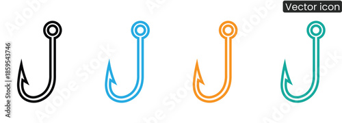 Set of modern vector fishing hook icons in different colors for various uses