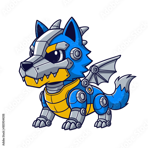 Cute Blue Robot Dog with Wings and Yellow Chest.