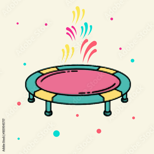 Halftone pop art dot style small fitness trampoline for jumping and exercise vector illustration
