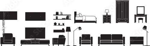 A comprehensive collection of elegant furniture outlines, meticulously presented in a flat, illustrative style that encapsulates the essence of home decor and design.