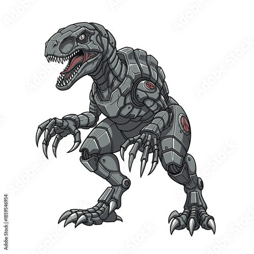 Mechanical Dinosaur Robot Raptor Creature Illustration.