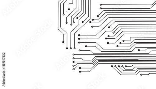 Cyberpunk black circuit diagram on white background. High-tech circuit board connection system. 
