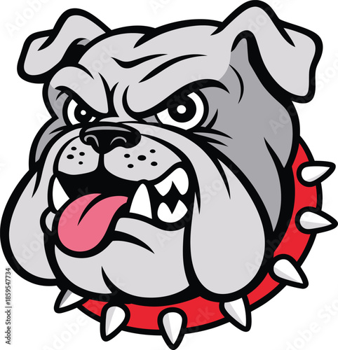 Fierce bulldog head with spiked collar