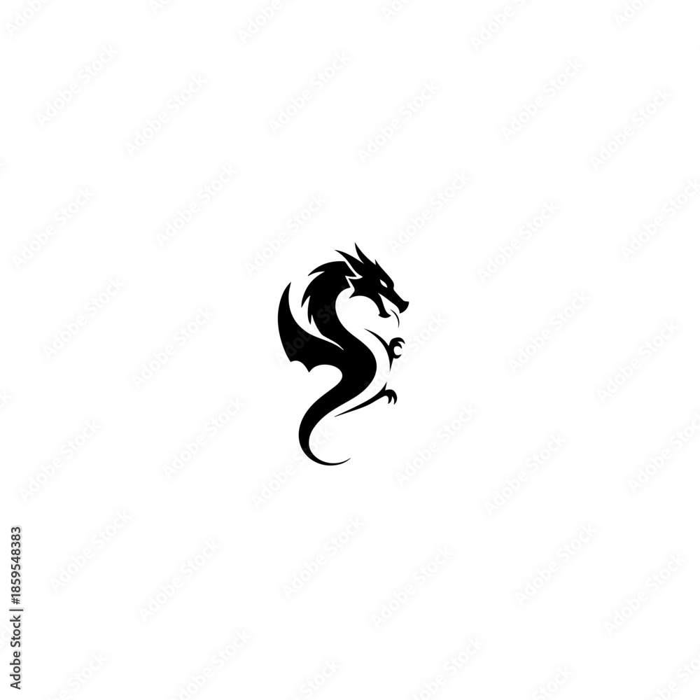 Fototapeta premium Black Dragon Silhouette on White Background 1.