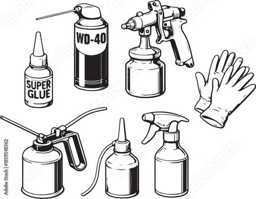 Lubrication And Spray Equipment Line Art Set eps