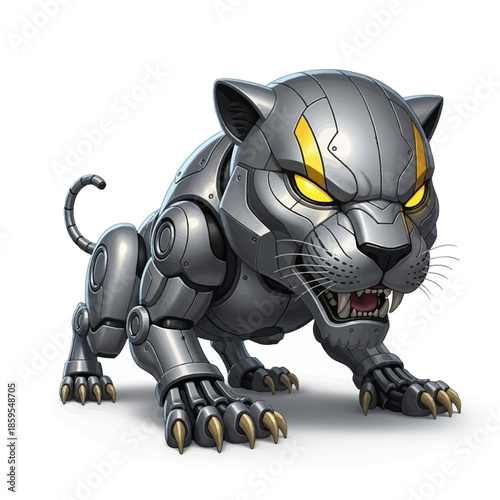Robotic Panther Mechanical Feline Creature Fierce Metallic Predator.