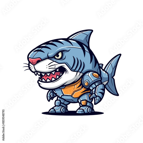Robotic Shark Warrior Character Design.