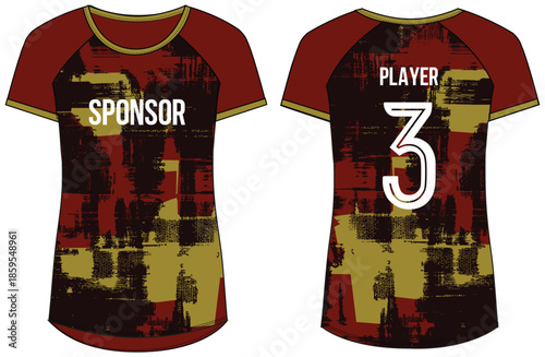 Women Sports Jersey t-shirt design concept Illustration, Abstract grunge pattern round Neck t shirt for girls and Ladies Volleyball jersey, Football, badminton, Soccer, netball. Sport uniform kit