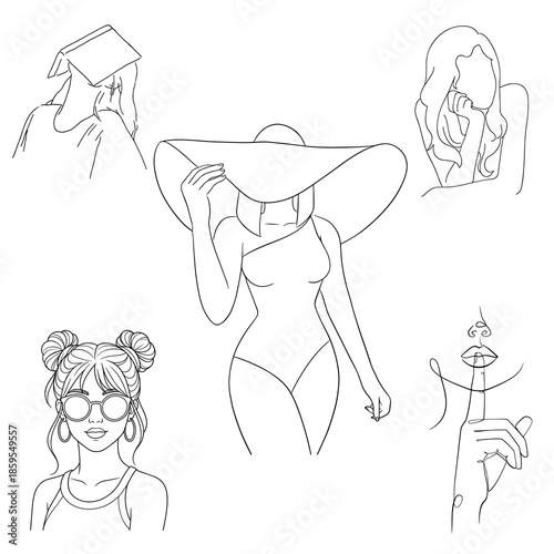 Set of girls emotion characters in vector illustration style