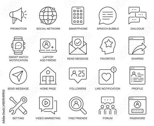 Collection of Social Media and Networking Line Icons.