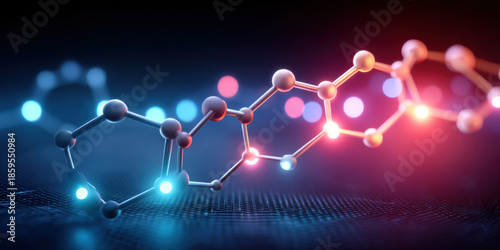 Abstract molecule structure reflecting futuristic biotechnology innovation with glowing neon