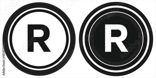 Registered Trademark Symbol R Icon Set Black and White Isolated On White Keywords: R symbol, registered trademark, trademark