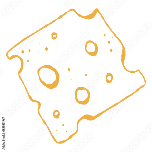 Cheese Slice Hand Drawn Illustration. Single Cheese Slice Vector Line Art. Cheese Slice Food Icon